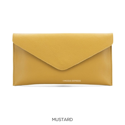 Leather Envelope Clutch  Bag - Mustard
