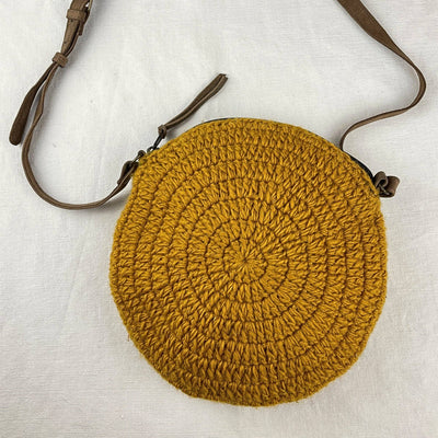 Crochet Circle Cross Body Handbag: Mustard Yellow