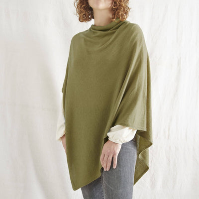 Luxury Merino Cowl Poncho: Olive Green