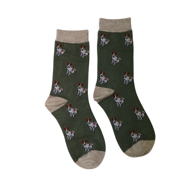 Army Green Tiny Terrier Print Bamboo Socks