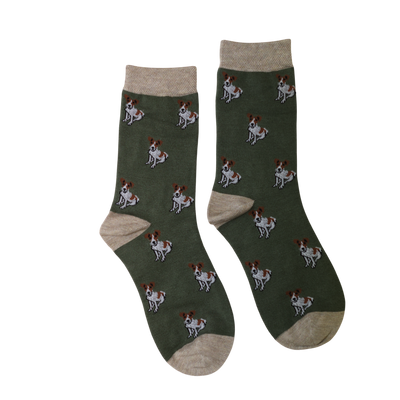 Army Green Tiny Terrier Print Bamboo Socks