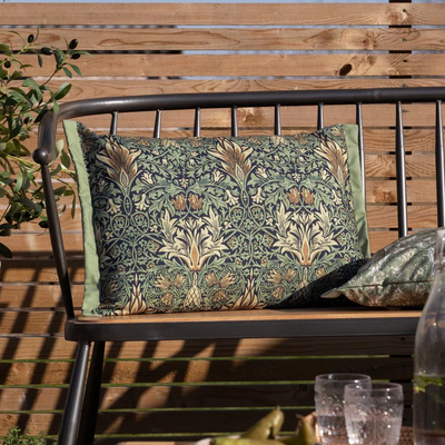William Morris Snakeshead Cushion Indoor/Outdoor Indigo/Leaf