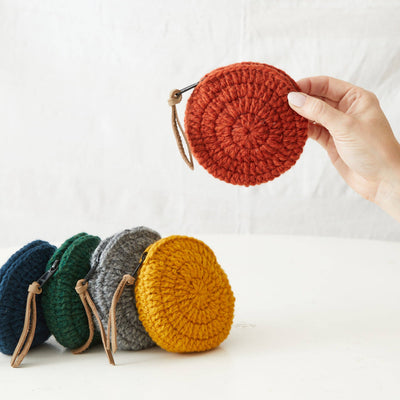 RICA Crochet Wool Circular Coin Purse: Rust Orange