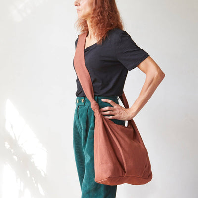 GYANI Vegan Cotton Everyday Cross Body Bag: Terracotta Brown Tall