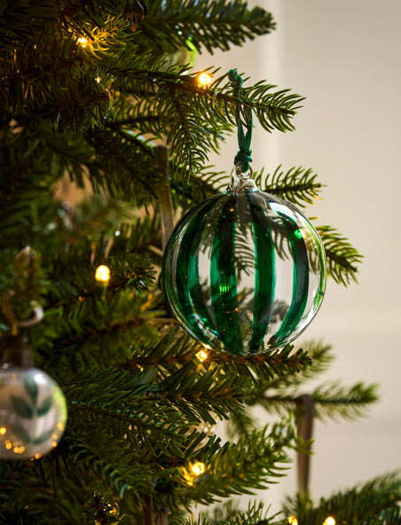 Purton Christmas Striped Bauble - Glass, Rosemary
