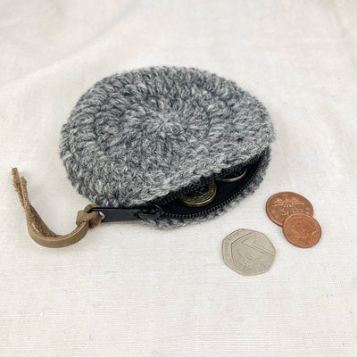 RICA Crochet Wool Circular Coin Purse: Light Grey