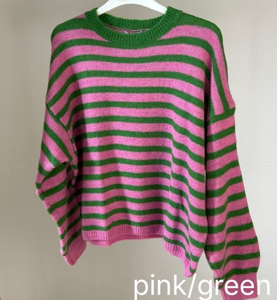 Striped Baby Alpaca Long Sleeve Jumper Pink/Green