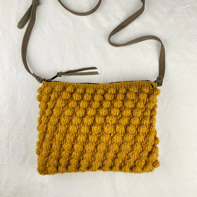 SUMAN Crochet Bobble Cross Body Handbag: Mustard Yellow