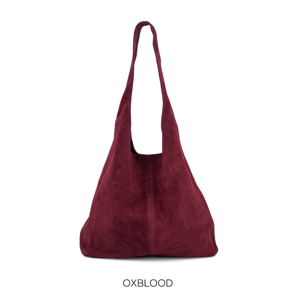 Suede Leather Slouchy Hobo Oxblood