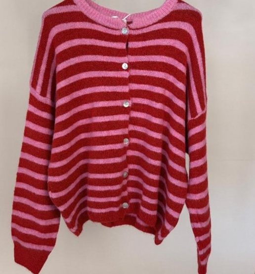 Striped Baby Alpaca Cardigan Prink/Red