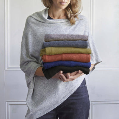 Luxury Merino Cowl Poncho: Silver Grey
