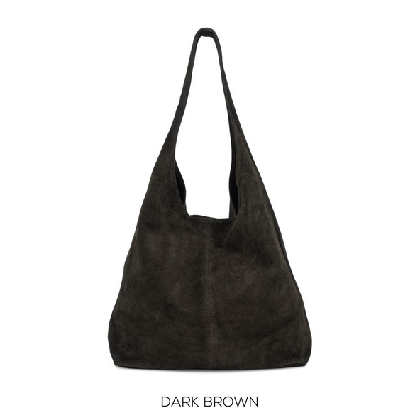 Suede Leather Slouchy Hobo Dark Brown