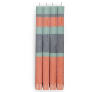 Eco Dinner Candles Striped Marigold, Gunmetal & Opaline Eco Dinner Candles, 4 per pack
