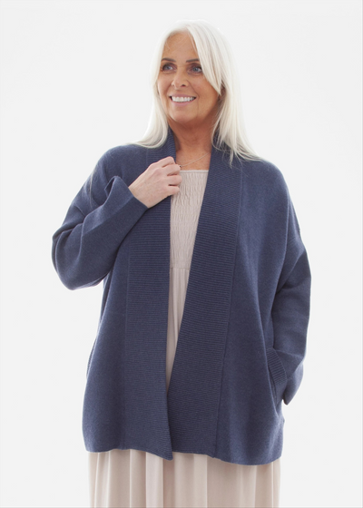 Cashmere Like Kimono Sleeve Cardigan Denim Blue