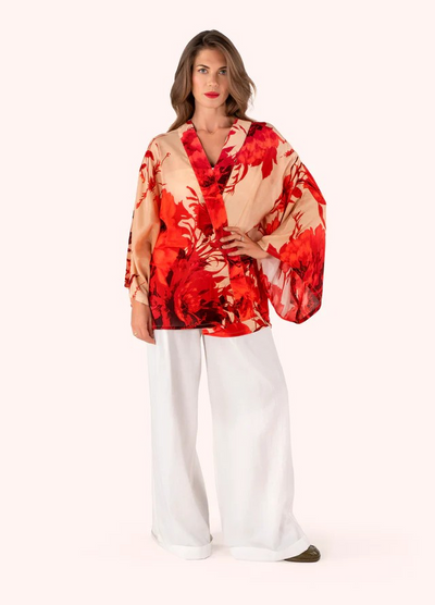 Rouge Blooms Short Kimono Jacket