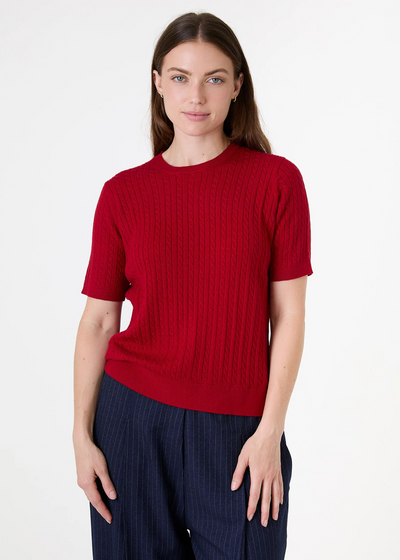 Cashmere Like Cable Short Sleeve Jumper Scarlet