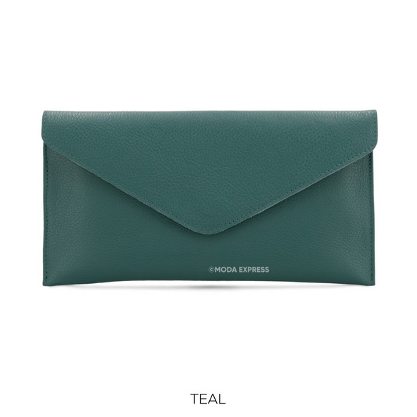 Leather Envelope Clutch  Bag - Teal
