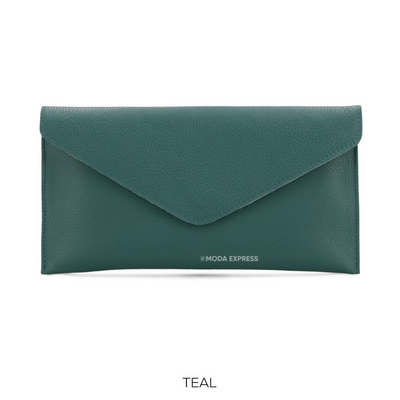 Leather Envelope Clutch  Bag - Teal