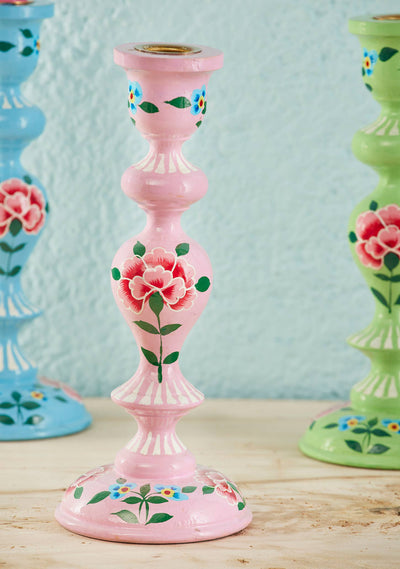Chrysanthemum Extra Large Hand Painted Candlestick: Pink