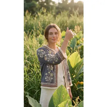 Boho Embroidered Jacket, Suzani Quilted Short Jacket Gray