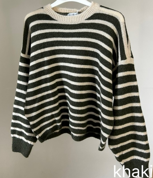Striped Baby Alpaca Long Sleeve Jumper Khaki