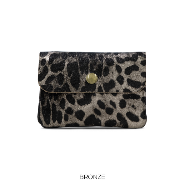 Small Leather Button Purse Animal Print Bronze