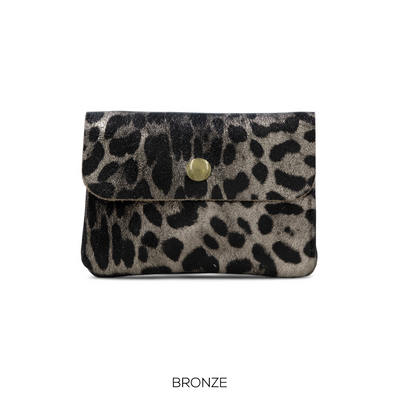 Small Leather Button Purse Animal Print Bronze