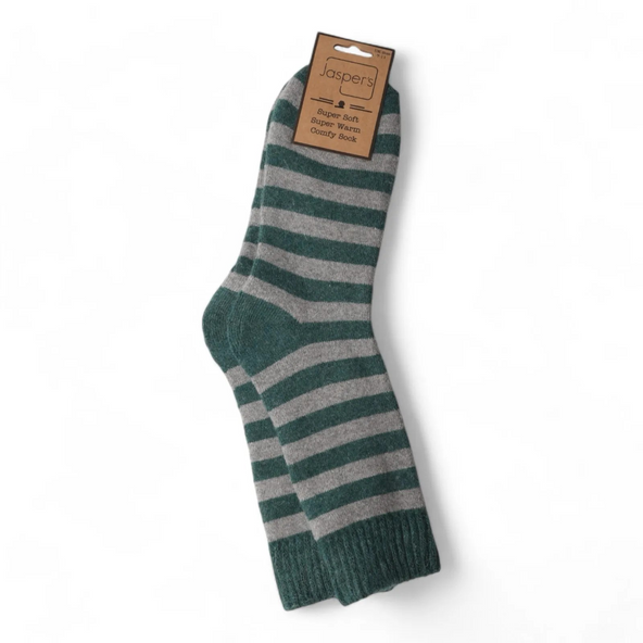 Green & Grey Stripe Cosy Menʼs Socks