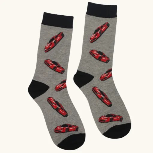 Grey Roaring Race Car Bamboo Socks