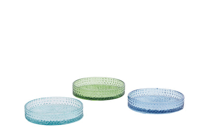 Coloured Glass Candle Holder Tray Blues