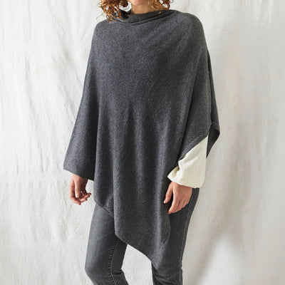 Luxury Merino Cowl Poncho: Charcoal Grey