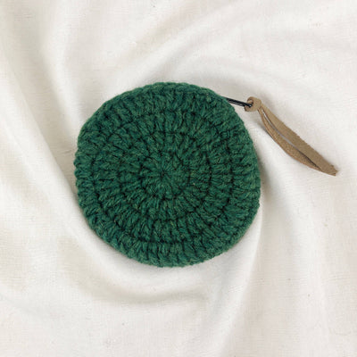 RICA Crochet Wool Circular Coin Purse: Forest Green