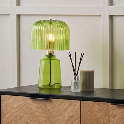 Green Ribbed Glass Table Lamp