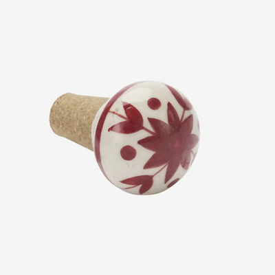 Red & White Hand-painted stoneware bottle stopper