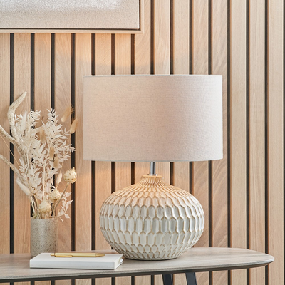 Warm White Textured Glazed Ceramic Table Lamp