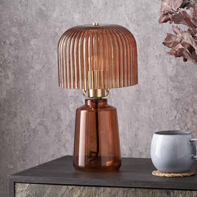 Orange Ribbed Glass Table Lamp