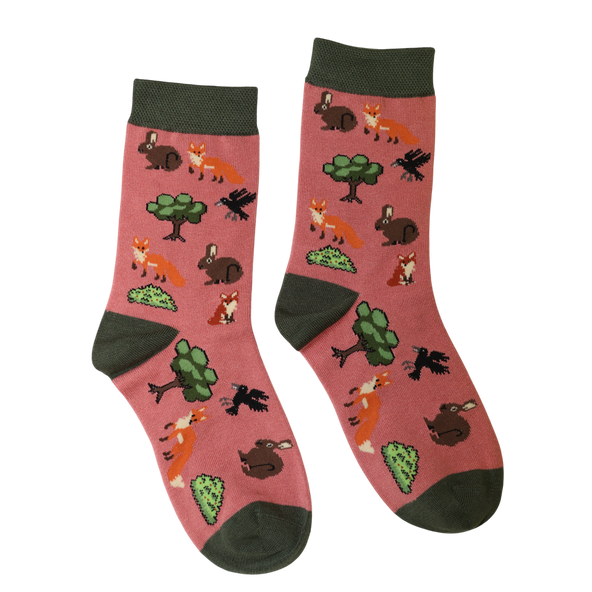 Pink Wonderful Woodland Print Bamboo Socks