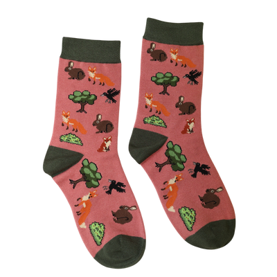 Pink Wonderful Woodland Print Bamboo Socks
