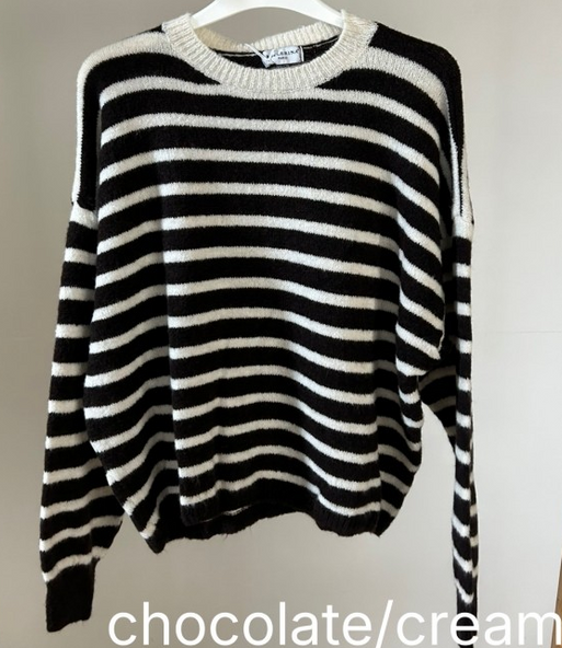 Striped Baby Alpaca Long Sleeve Jumper Chocolate/Cream