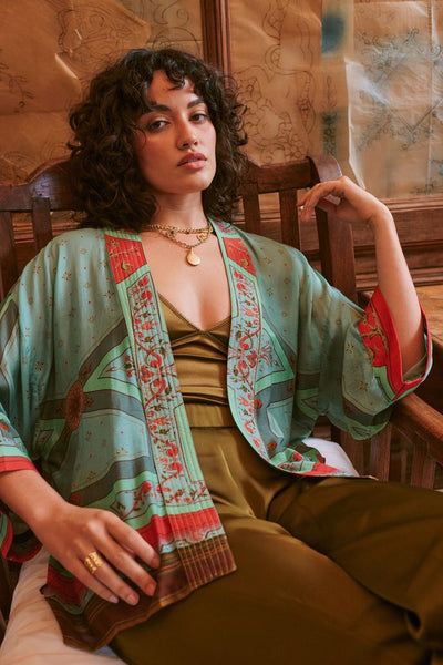 Fleur De Lys Aqua Kimono
