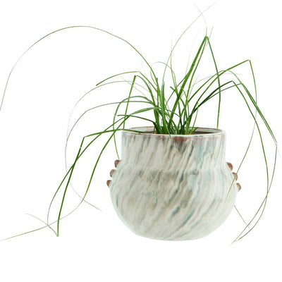 Stoneware Planter Green and White Small