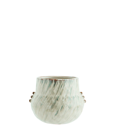 Stoneware Planter Green and Off White Large