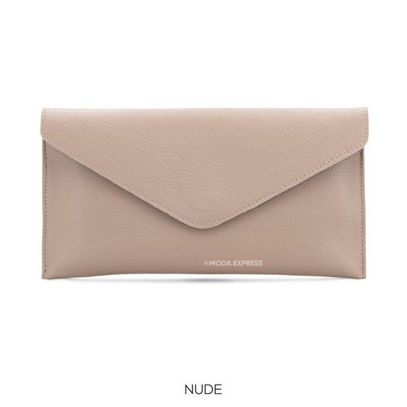Leather Envelope Clutch  Bag - Nude