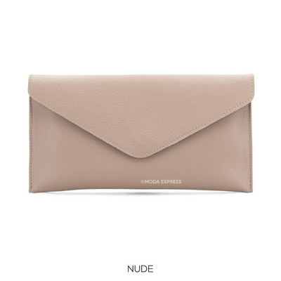 Leather Envelope Clutch  Bag - Nude