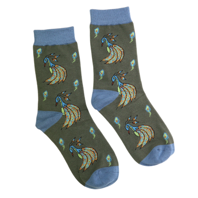 Green Pretty Peacock Print Bamboo Socks