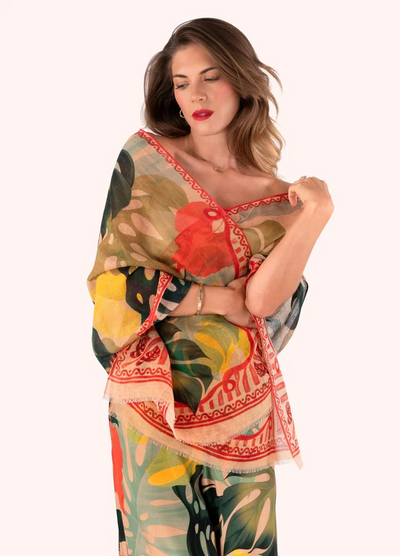 Exotic Leaves Linen & Cotton Mix Scarf