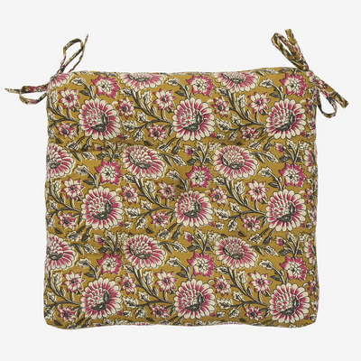 Printed cotton Seat pad Mustard & Pink Flower
