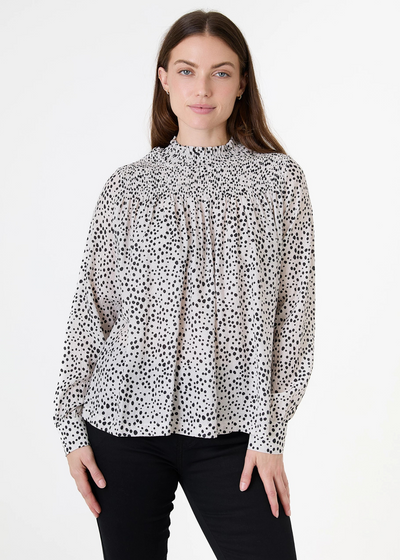 Ditsy Spot High Neck Shirred Blouse White