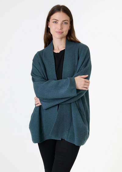 Cashmere Like Kimono Sleeve Cardigan Sea Blue