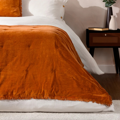 Jaye Cotton Velvet Bedspread Rust